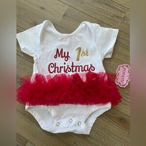 Baby Girl Christmas Onesie with Red Tutu - Size 3-6 mos